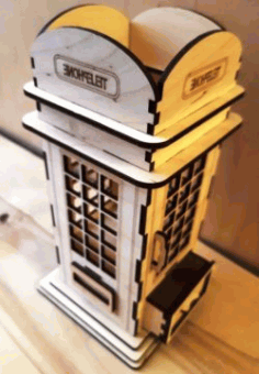 Phone Booth Pen Holder For Laser Cut Free CDR Vectors Art