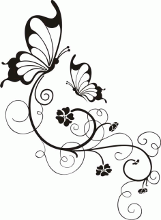 Swirly Butterfly And Flower In Black And White Border Design Free DXF File