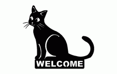 Cat Welcome Silhouette Black Free DXF File