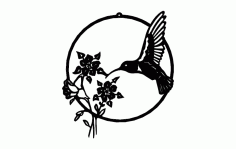 Hummingbird With Flowers Free DXF File
