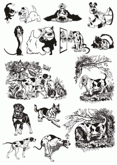 Animals Silhouette Dogs Sticker Free CDR Vectors Art