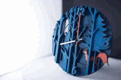 Laser Cut Wall Clock Forest Fox 3d Puzzle Free CDR Vectors Art