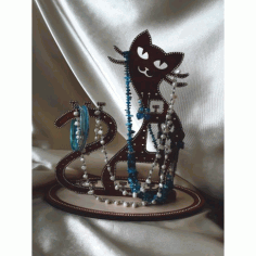 Laser Cut Kitty Cat Stand For Jewelry Free CDR Vectors Art