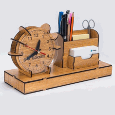 Laser Cut Organizer Clock Pen Slip Pad Holder Free CDR Vectors Art