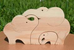 Laser Cut Wooden Elephants Jigsaw Puzzle Free DXF File
