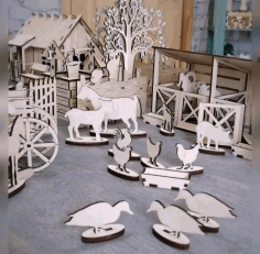 Laser Cut Wooden Farmhouse Toy Farm Animals Free CDR Vectors Art