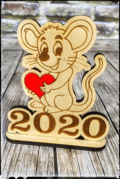 Laser Cut Happy New Year Mouse With Heart Free DXF File