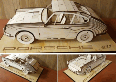 Laser Cut Porsche 911 1964 Wooden Model 3mm Free CDR Vectors Art