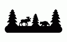 Tree Moose And Bear Silhouette Free DXF File