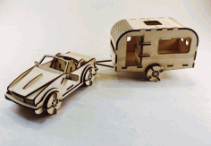 Laser Cut Toy Car And Caravan Set Free CDR Vectors Art