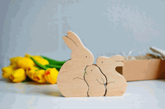 Laser Cut Wooden Bunny Puzzle Family Easter Kids Gift Toys Free CDR Vectors Art
