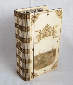 Laser Cut Engraved Wooden Book Shape Box With Lid Free CDR Vectors Art