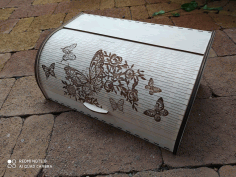Laser Cut Roll Top Bread Box Wooden Bread Box With Sliding Door 4mm Free CDR Vectors Art
