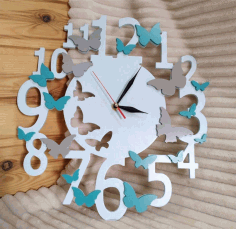 Laser Cut Butterfly Wall Clock Gift Idea Free CDR Vectors Art