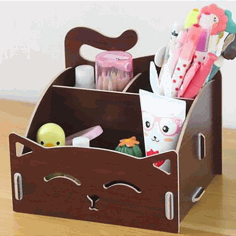 Laser Cut Cute Cat Wooden Storage Box Office Desktop Cosmetic Organizer Free CDR Vectors Art