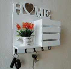Laser Cut Keys Hanger With Wall Shelf And Mail Holder Free CDR Vectors Art