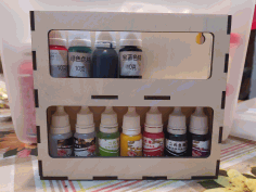 Laser Cut Wooden Pigment Paint Resin Bottle Jar Rack Organizer Wall Mounted Storage Shelf Free CDR Vectors Art