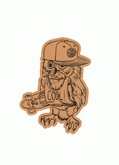 Skater Owl With Cap Laser Cut Engraving Template Free CDR Vectors Art