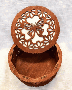 Decorative Butterfly Design Round Box Laser Cutting Template Free CDR Vectors Art