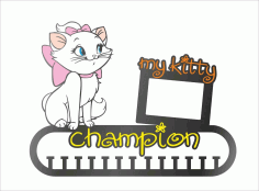 Cat Medal Holder With Photo Frame Laser Cut Template Free CDR Vectors Art