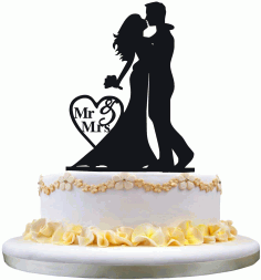 Laser Cut Bride And Groom Cake Topper For Wedding Free CDR Vectors Art