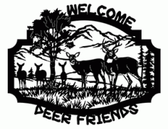 Welcome Deer Friends Free DXF File