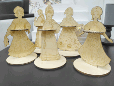 Laser Cut Napkin Holder Slavs Traditional Costume Girls Russian Sarafan Free CDR Vectors Art