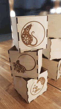 Laser Cut Engraved New Year Decorative Wooden Boxes Free CDR Vectors Art