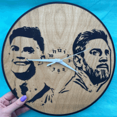 Laser Cut Engraved Messi Ronaldo Exclusive Wall Clock Free CDR Vectors Art