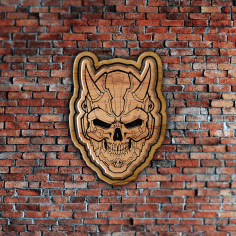 Laser Cut Engraved Skull Badge Coaster Wall Decor Free CDR Vectors Art