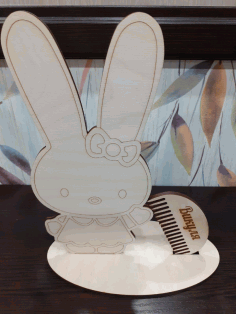 Laser Cut Bunny Hair Tie Stand With Wooden Hair Comb Free DXF File