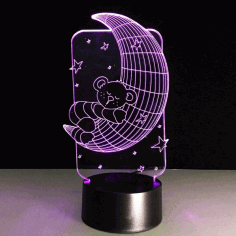 Laser Cut Teddy Bear On Moon Lamp 3d Night Light Illusion Led Lamp Free CDR Vectors Art