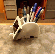 Elephant Phone Stand And Pen Holder Free DXF File
