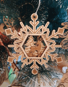 Laser Cut Wooden Deer Snowflakes Toys Free CDR Vectors Art