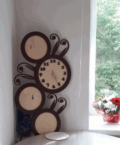 Laser Cut Clock With Family Photo Frames Free CDR Vectors Art