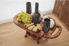 Laser Cut Wooden Wine Table And Glass Holder Free CDR Vectors Art