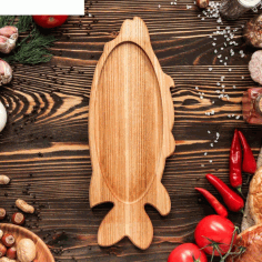 Wooden Platter Fish Style Tray Free CDR Vectors Art