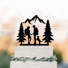 Laser Cut Hiking Wedding Couple Cake Topper Free CDR Vectors Art