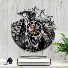 Laser Cut Spiderman Vinyl Clock Free CDR Vectors Art