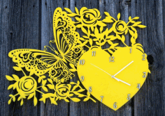 Wall Clock With Butterfly Heart And Flowers Free CDR Vectors Art