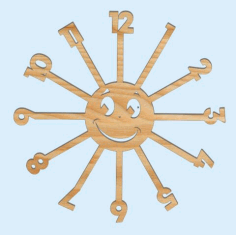 Laser Cut Sun Kids Room Wall Clock Free CDR Vectors Art