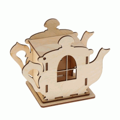 Laser Cut Wooden Teapot Shaped Tea House Tea Bag Dispenser Free CDR Vectors Art