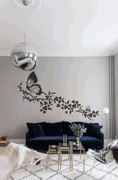 Laser Cut Wall Art Butterfly With Flowers Free CDR Vectors Art