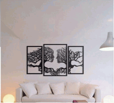 Laser Cut Wall Art Tree Couple Face Shape Free CDR Vectors Art