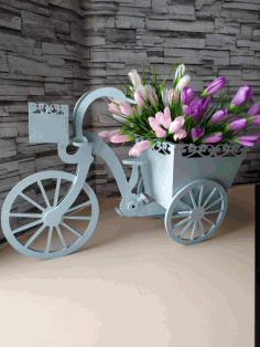 Laser Cut Tricycle Flower Basket Free CDR Vectors Art
