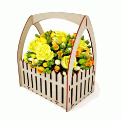 Laser Cut Wooden Fence Flower Basket Free CDR Vectors Art