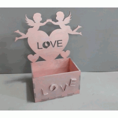Laser Cut Box With Angels Love Heart Free CDR Vectors Art