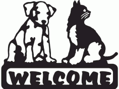 Laser Cut Welcome Sign Dog And Cat Metal Arts Free DXF File