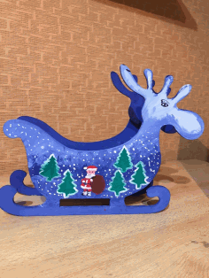 Laser Cut Deer Candy Dish Sleigh Bowl Table Decoration Free CDR Vectors Art