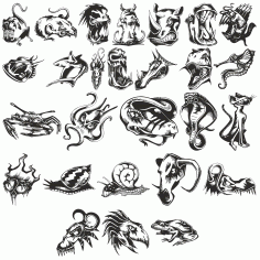 Angry Animals Sketches Of Tattoo Free DXF File